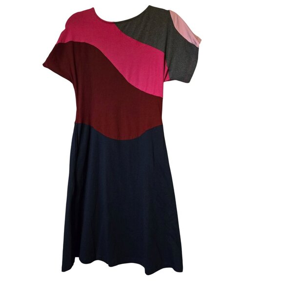 Eshaki Women's Sz 4 Colorblock Midi Shift Dress Short Sleeves Preppy Old Money - Picture 3 of 7